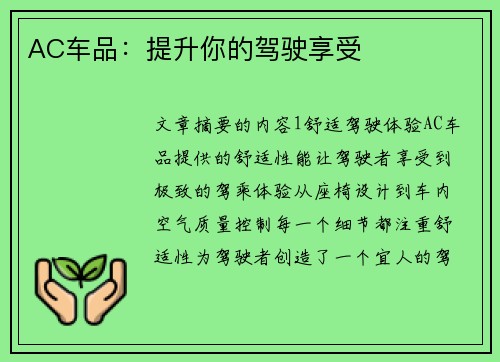 AC车品：提升你的驾驶享受